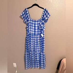 The Impeccable Pig, blue, and white gingham midi dress